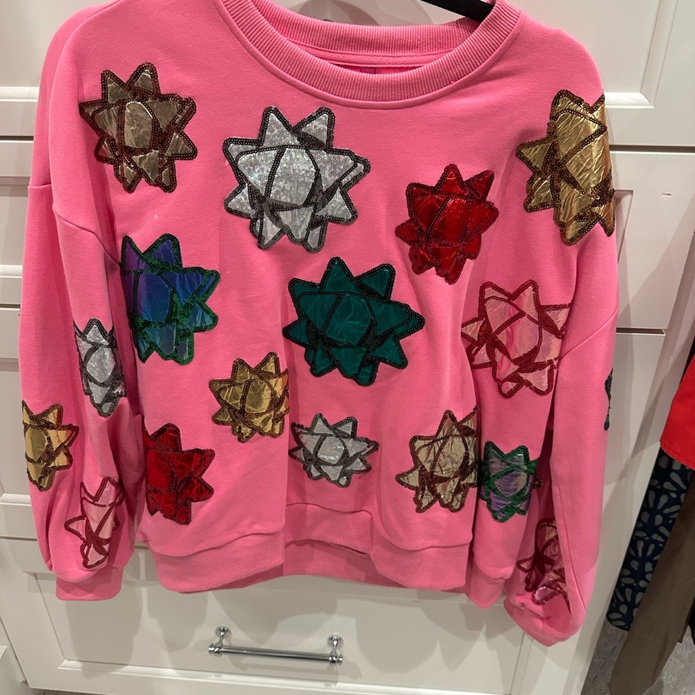QUEEN OF SPARKLES Pink Sweater with Star Appliqués